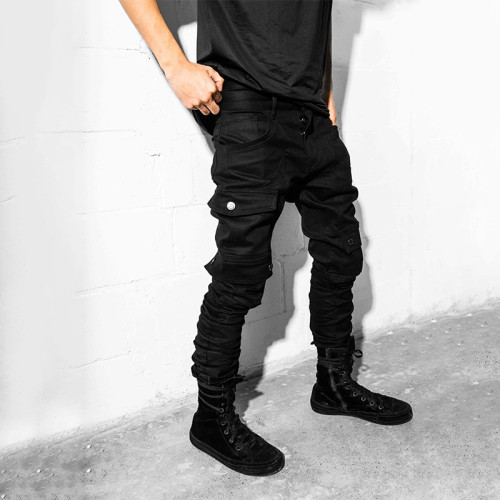 Custom Black Tactical Stacked Pants with Utility Pockets