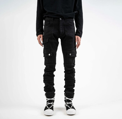 Custom Black Tactical Stacked Pants with Utility Pockets