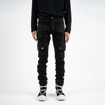 Custom Black Tactical Stacked Pants with Utility Pockets