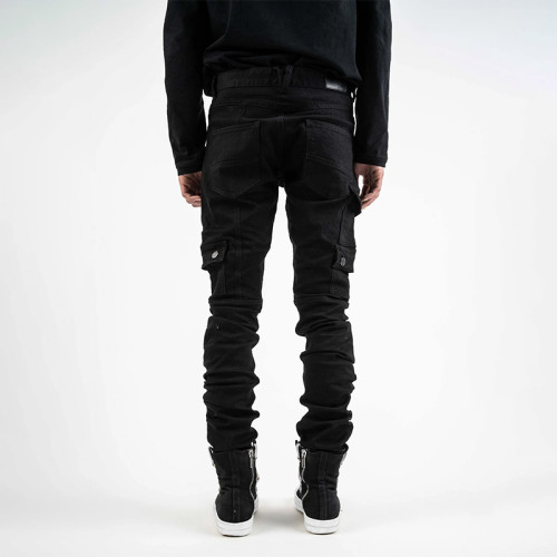 Custom Black Tactical Stacked Pants with Utility Pockets