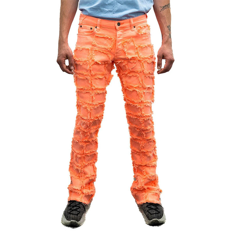 Orange distressed jeans