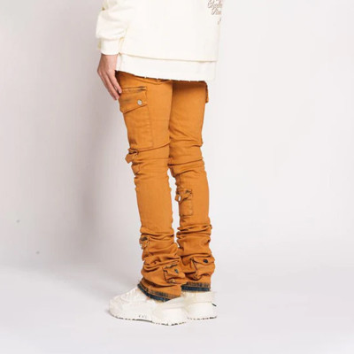 Custom Fluorescent Orange Shredded Denim for Bold Creators