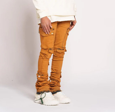 Custom Fluorescent Orange Shredded Denim for Bold Creators