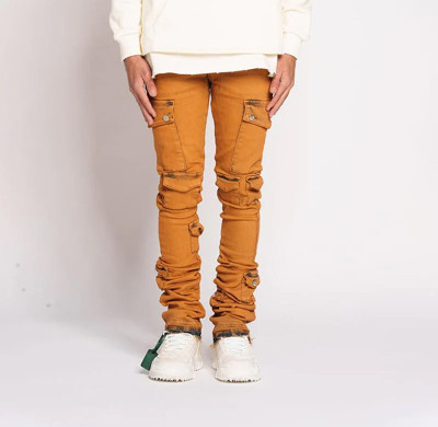 Custom Fluorescent Orange Shredded Denim for Bold Creators
