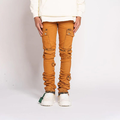 Custom Fluorescent Orange Shredded Denim for Bold Creators