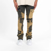 Custom Panelled Utility Stack Jeans in Sand & Black