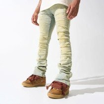 Custom Distressed Stacked Skinny Jeans with Bleach Fade Finish