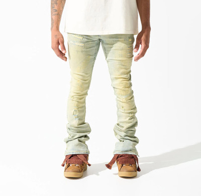 Custom Distressed Stacked Skinny Jeans with Bleach Fade Finish