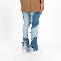 Custom Two-Tone Patchwork Stacked Jeans with Utility Pockets