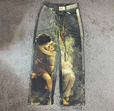 Custom Embroidered Cherry Blossom Denim in Black
