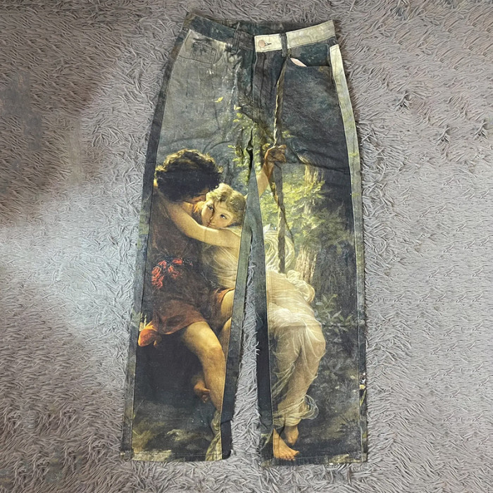 Custom Embroidered Cherry Blossom Denim in Black