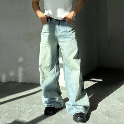 Custom Washed Wide-Leg Jeans with Minimalist Vintage Finish