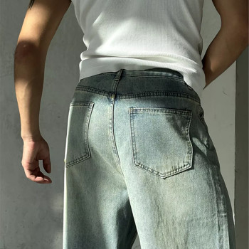 Custom Washed Wide-Leg Jeans with Fade Vintage Finish Wash Denim Pants