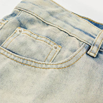 Custom Washed Wide-Leg Jeans with Fade Vintage Finish Wash Denim Pants