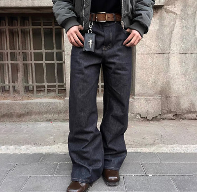 Custom Raw Denim Wide-Leg Jeans with High-Waist Fit