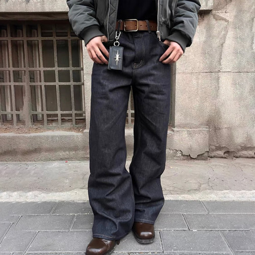 Custom Raw Denim Wide-Leg Jeans with High-Waist Fit