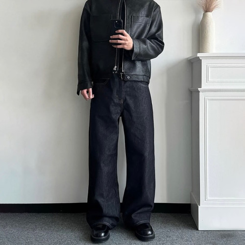 Custom Raw Denim Wide-Leg Jeans with High-Waist Fit