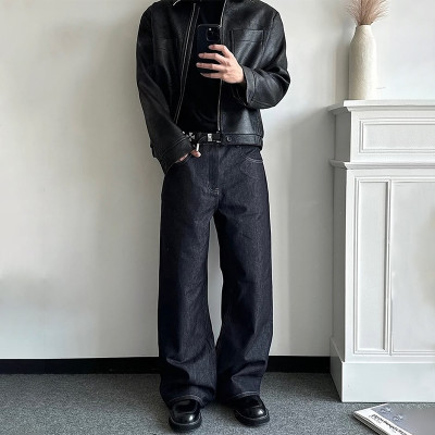 Custom Raw Denim Wide-Leg Jeans with High-Waist Fit