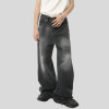 Custom Washed Black Wide-Leg Jeans with Faded Whisker Effect