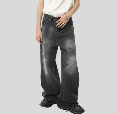 Custom Washed Black Wide-Leg Jeans with Faded Whisker Effect