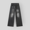 Custom Washed Black Wide-Leg Jeans with Faded Whisker Effect