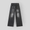 Custom Washed Black Wide-Leg Jeans with Faded Whisker Effect
