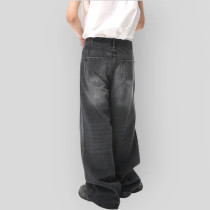 Custom Washed Black Wide-Leg Jeans with Faded Whisker Effect