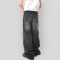 Custom Washed Black Wide-Leg Jeans with Faded Whisker Effect