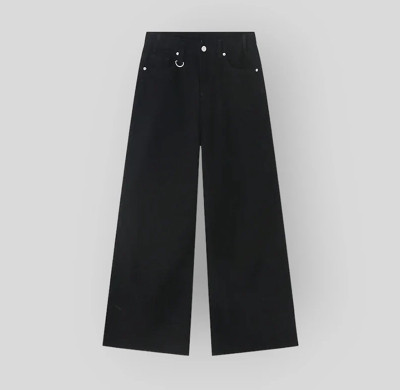 Custom Washed Black Wide-Leg Jeans with Faded Whisker Effect