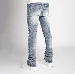 Custom Rhinestone Stacked Skinny Jeans for Designer Brands