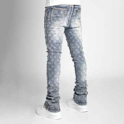 Custom Rhinestone Stacked Skinny Jeans for Designer Brands