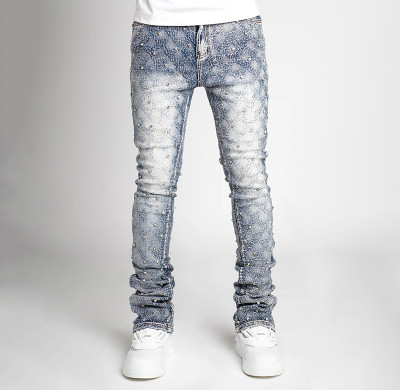 Custom Rhinestone Stacked Skinny Jeans for Designer Brands