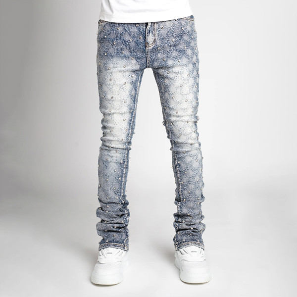 Custom Rhinestone Stacked Skinny Jeans for Designer Brands
