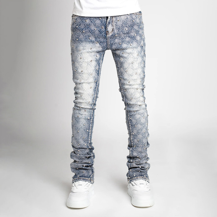 Custom Rhinestone Stacked Skinny Jeans for Designer Brands
