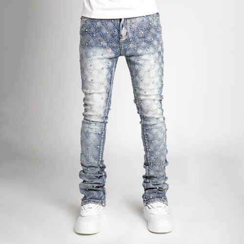 Custom Rhinestone Stacked Skinny Jeans for Designer Brands