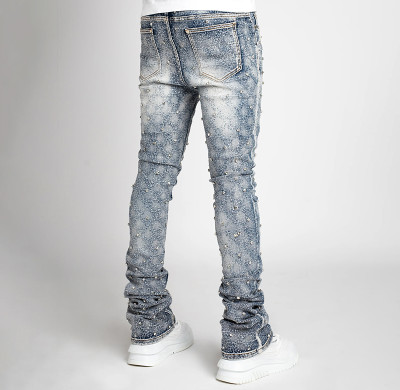 Custom Rhinestone Stacked Skinny Jeans for Designer Brands