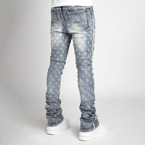 Custom Rhinestone Stacked Skinny Jeans for Designer Brands