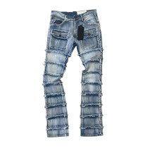 Custom Allover Fringed Panel Straight Jeans for Streetwear Labels