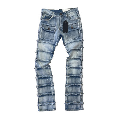 Custom Allover Fringed Panel Straight Jeans for Streetwear Labels