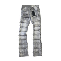 Custom Allover Fringed Panel Straight Jeans for Streetwear Labels