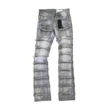 Custom Allover Fringed Panel Straight Jeans for Streetwear Labels