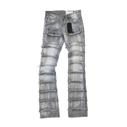 Custom Allover Fringed Panel Straight Jeans for Streetwear Labels