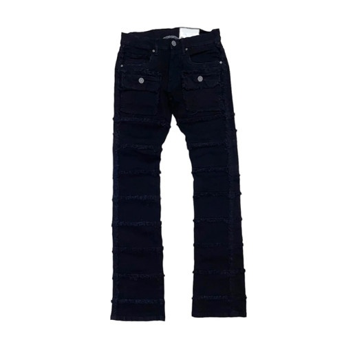 Custom Allover Fringed Panel Straight Jeans for Streetwear Labels