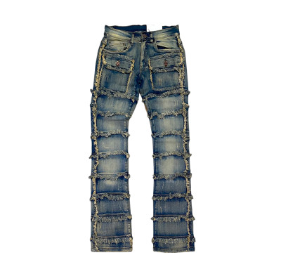 Custom Allover Fringed Panel Straight Jeans for Streetwear Labels