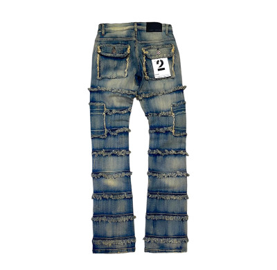Custom Allover Fringed Panel Straight Jeans for Streetwear Labels