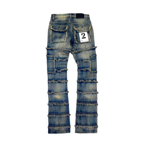 Custom Allover Fringed Panel Straight Jeans for Streetwear Labels
