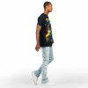 Custom Painted Flared Jeans with Geometric Rips & Light Wash Finish