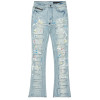 Custom Painted Flared Jeans with Geometric Rips & Light Wash Finish