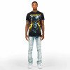 Custom Painted Flared Jeans with Geometric Rips & Light Wash Finish