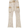 Custom Beige Cargo Flared Jeans with Distressed Panel Details